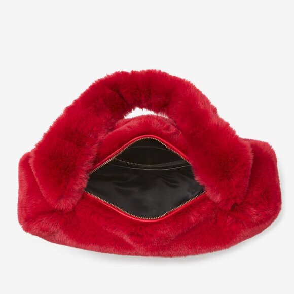 NEW Kate Spade Luver Huge Soft Faux Fur Heart KJ902 Cherry Rouge Shoulder Tote - Picture 5 of 6